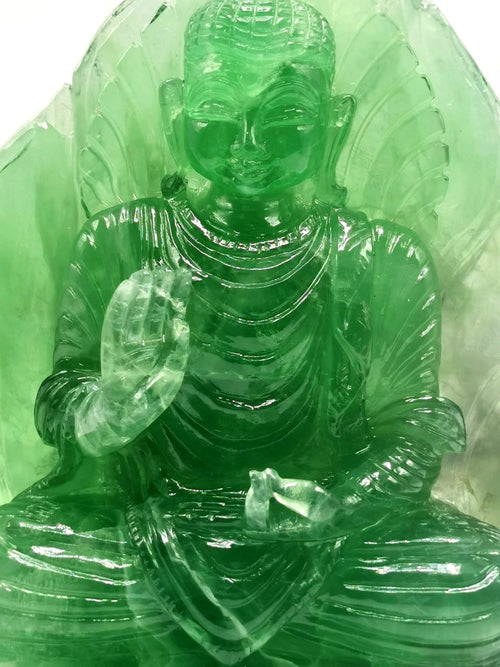 Green Fluorite Buddha - handmade carving of serene and meditating Lord Buddha - crystal/reiki/healing - 8.2 inches and 3.15 kgs (6.93 lb)