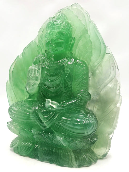 Green Fluorite Buddha - handmade carving of serene and meditating Lord Buddha - crystal/reiki/healing - 8.2 inches and 3.15 kgs (6.93 lb)