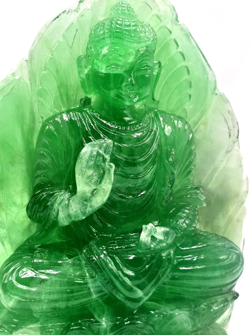 Green Fluorite Buddha - handmade carving of serene and meditating Lord Buddha - crystal/reiki/healing - 8.2 inches and 3.15 kgs (6.93 lb)