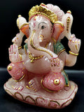 Rose Quartz Handmade Carving of Ganesh with handpainting - Lord Ganesha idol in Crystals and Gemstones - Reiki/Chakra - 8 inches and 3.97 kg