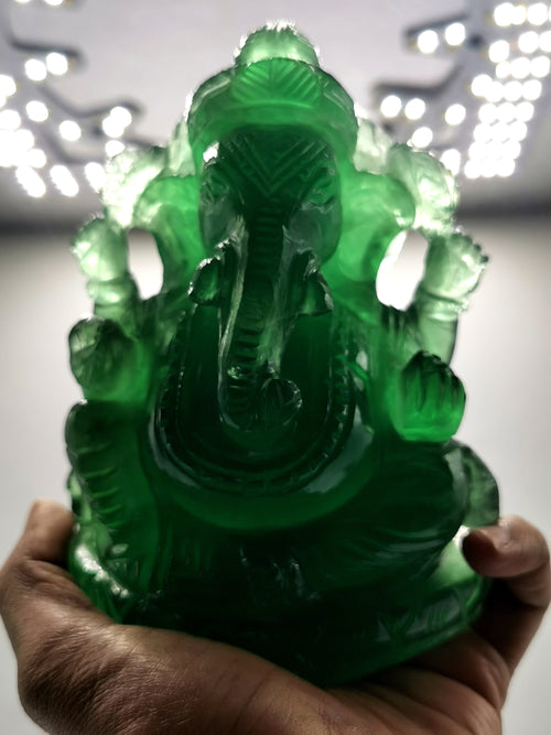 Green Fluorite Handmade Carving of Ganesh - Lord Ganesha Idol/Sculpture in Crystals and Gemstones - Reiki/Chakra - 5.5 inch and 1.43 kg