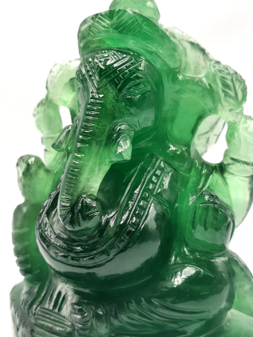 Green Fluorite Handmade Carving of Ganesh - Lord Ganesha Idol/Sculpture in Crystals and Gemstones - Reiki/Chakra - 5.5 inch and 1.43 kg