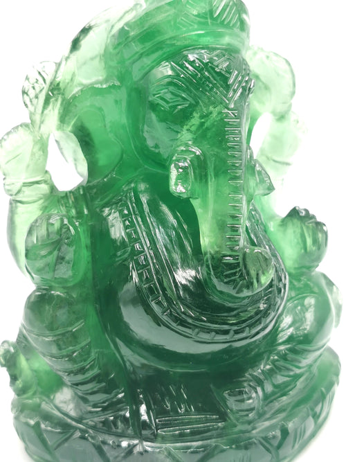 Green Fluorite Handmade Carving of Ganesh - Lord Ganesha Idol/Sculpture in Crystals and Gemstones - Reiki/Chakra - 5.5 inch and 1.43 kg