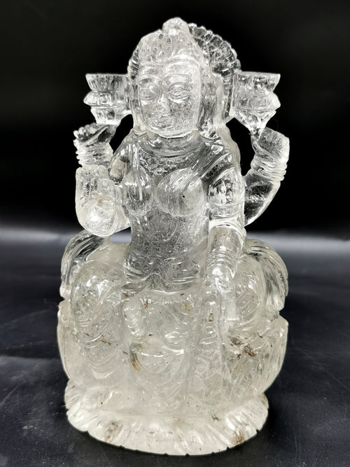 Lakshmi statue in clear quartz (spathik) - Goddess Laxmi carving 5 inches and 690 gms (1.52 lb) - home decor figurine - ONE STATUE ONLY