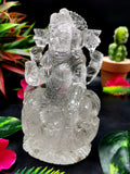 Lakshmi statue in clear quartz (spathik) - Goddess Laxmi carving 5 inches and 690 gms (1.52 lb) - home decor figurine - ONE STATUE ONLY