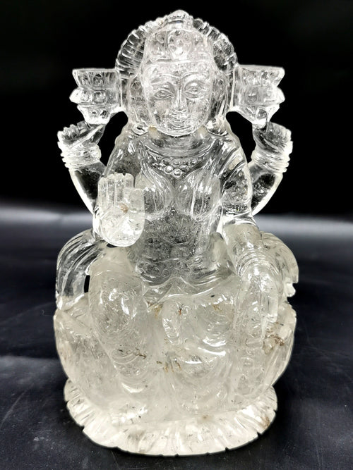 Lakshmi statue in clear quartz (spathik) - Goddess Laxmi carving 5 inches and 690 gms (1.52 lb) - home decor figurine - ONE STATUE ONLY