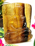 Fluorite Buddha - handmade carving of serene and meditating Lord Buddha in gemstones & crystal - 5.2 inches and 1.21 kgs (2.66 lb)