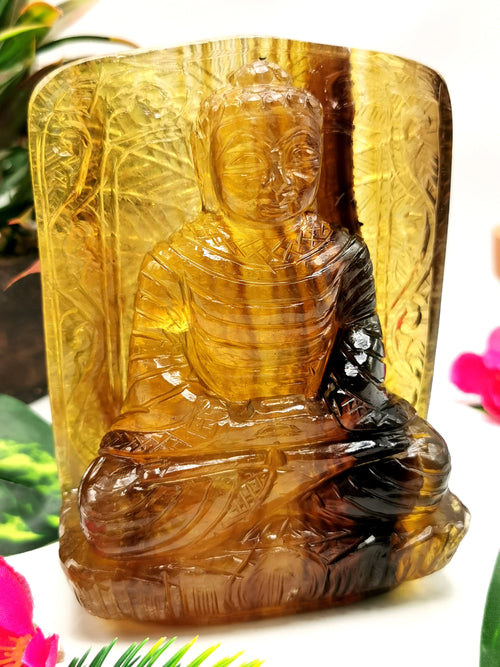 Fluorite Buddha - handmade carving of serene and meditating Lord Buddha in gemstones & crystal - 5.2 inches and 1.21 kgs (2.66 lb)