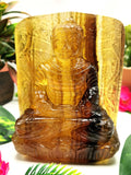 Fluorite Buddha - handmade carving of serene and meditating Lord Buddha in gemstones & crystal - 5.2 inches and 1.21 kgs (2.66 lb)