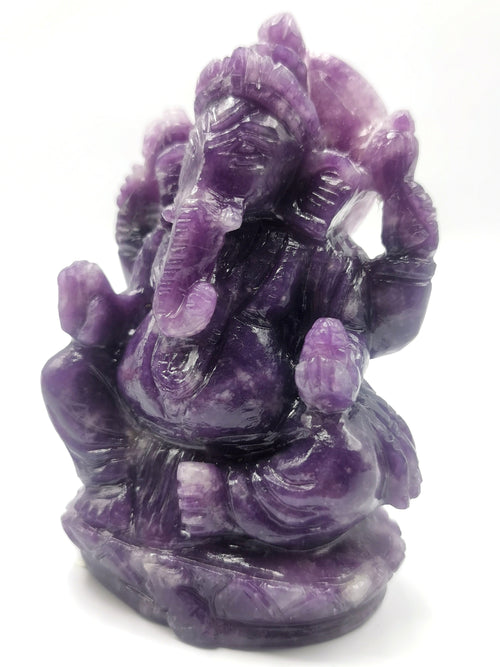 Lepidolite Handmade Carving of Ganesh - Lord Ganesha Idol in Crystals and Gemstones - Reiki/Chakra/Healing - 4 inch and 0.37 kg (0.81 lb)