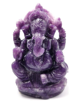 Lepidolite Handmade Carving of Ganesh - Lord Ganesha Idol in Crystals and Gemstones - Reiki/Chakra/Healing - 4 inch and 0.37 kg (0.81 lb)