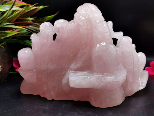 Shiva Head in Rose Quartz Carving - Lord Shivshankar in crystals and gemstones | Reiki/Chakra/Healing/Energy - 7.5 in and 1.99 kg (4.38 lb)