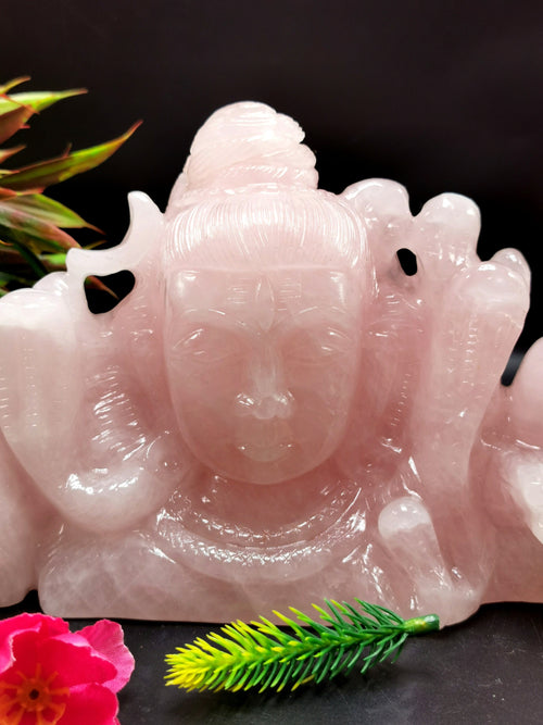 Shiva Head in Rose Quartz Carving - Lord Shivshankar in crystals and gemstones | Reiki/Chakra/Healing/Energy - 7.5 in and 1.99 kg (4.38 lb)