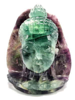 Multicolor Fluorite Buddha head - handmade carving of serene and meditating Lord Buddha face -crystal/reiki - 5 inches and 1.13 kg (2.49 lb)