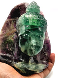 Multicolor Fluorite Buddha head - handmade carving of serene and meditating Lord Buddha face -crystal/reiki - 5 inches and 1.13 kg (2.49 lb)