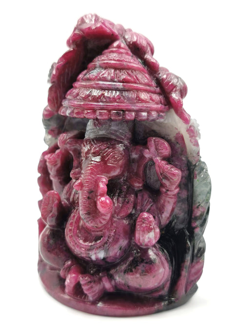 Ruby Ziosite Handmade Carving of Ganesh - Lord Ganesha Idol | Figurine in Crystals and Gemstones - 3.2 inches and 1290 carats