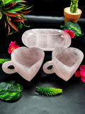 Rose quartz tea set - exquisite carving of a set of 2 heart-shaped tea cups and a tray in rose quartz - crystal and gemstone carvings