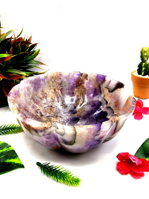 Large and Beautiful designer amethyst hand carved lotus bowls - 7.5 inches diameter and 1.52 kgs (3.34 lb)