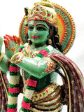 Majestic Green Aventurine Handmade Carving of Krishna - Lord Krishna Idol/Murti in Crystals - Reiki/Chakra - 16 inches and 9.2 kg (20.2 lb)