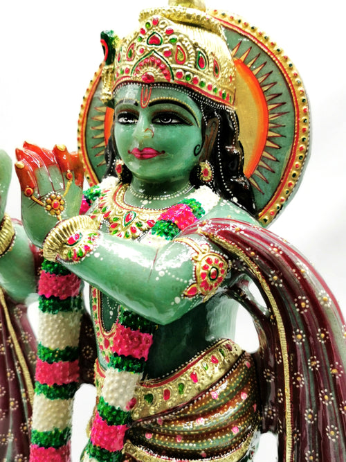 Majestic Green Aventurine Handmade Carving of Krishna - Lord Krishna Idol/Murti in Crystals - Reiki/Chakra - 16 inches and 9.2 kg (20.2 lb)