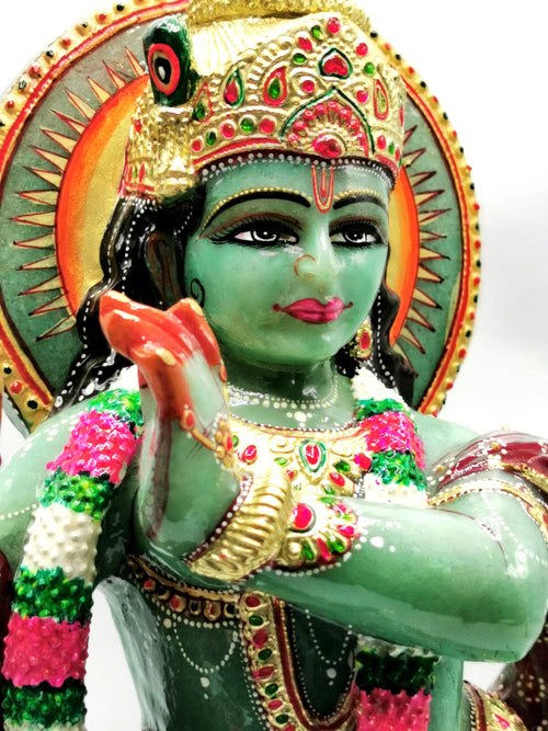 Majestic Green Aventurine Handmade Carving of Krishna - Lord Krishna Idol/Murti in Crystals - Reiki/Chakra - 16 inches and 9.2 kg (20.2 lb)