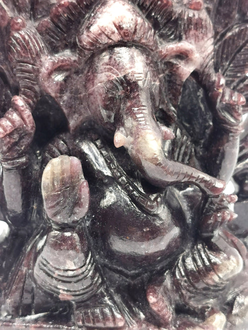 Lepidolite Handmade Carving of Ganesh - Lord Ganesha Idol in Crystals and Gemstones - Reiki/Chakra/Healing - 8 inch and 1.77 kg (3.89 lb)
