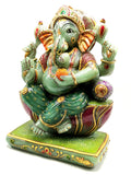 Majestic Green Aventurine Handmade Carving of Ganesh - Handpainted Lord Ganesha Idol in Crystals and Gemstones - Reiki - 14 inch and 13.5 kg