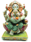 Majestic Green Aventurine Handmade Carving of Ganesh - Handpainted Lord Ganesha Idol in Crystals and Gemstones - Reiki - 14 inch and 13.5 kg
