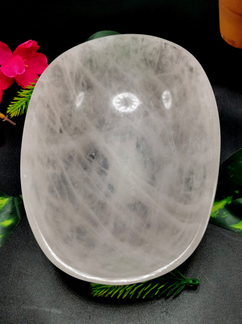 Beautiful Rose Quartz hand carved oval-shaped bowls -  7 inches and 520 gms (1.14 lb) - ONE BOWL ONLY