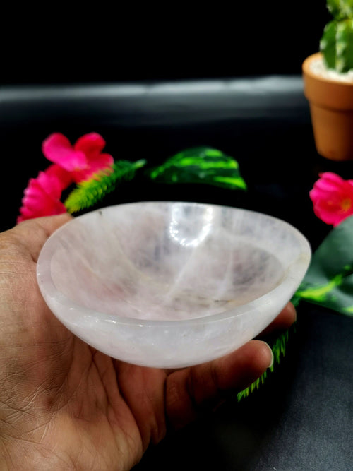 Beautiful Rose Quartz hand carved egg-shaped bowls -  5.5 inches and 310 gms (0.68 lb) - ONE BOWL ONLY