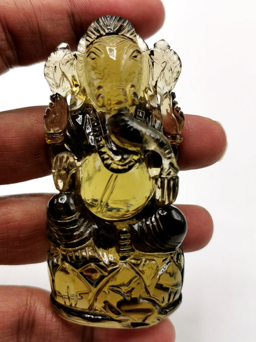 Citrine Handmade Carving of Ganesh - Lord Ganesha Idol | Sculpture in Crystals/Gemstones - Reiki/Chakra/Healing - 2.75 inches and 462 carats