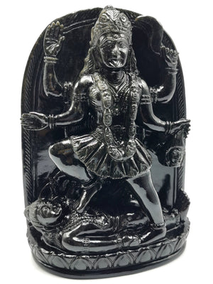 Goddess Kaali statue/ carving in black obsidian - Maa Devi Kali idol/murti in gemstones and crystals - 8 inches and 1.63 kgs (3.59 lb)