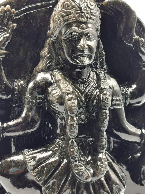 Goddess Kaali statue/ carving in black obsidian - Maa Devi Kali idol/murti in gemstones and crystals - 8 inches and 1.63 kgs (3.59 lb)