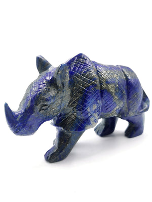 Beautifully hand carved rhinoceros carving on natural lapis lazuli stone - reiki/energy/chakra - 6 inches long and 755 gms (1.66 lb)