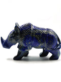 Beautifully hand carved rhinoceros carving on natural lapis lazuli stone - reiki/energy/chakra - 6 inches long and 755 gms (1.66 lb)