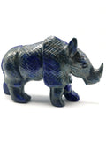 Beautifully hand carved rhinoceros carving on natural lapis lazuli stone - reiki/energy/chakra - 6 inches long and 755 gms (1.66 lb)