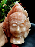 Orange Aventurine Buddha Head on leaf - handmade carving of serene and meditating Lord Buddha - crystal/reiki - 6 inch and 0.93 kg (2.05 lb)