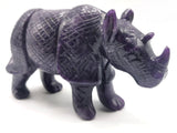 Beautifully hand carved rhinoceros carving on natural lepidolite stone - reiki/energy/chakra - 6 inches long and 720 gms (1.58 lb)