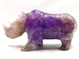 Beautifully hand carved rhinoceros carving on natural amethyst stone - reiki/energy/chakra - 7 inches long and 760 gms (1.67 lb)