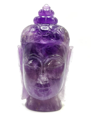 Amethyst Buddha Head - handmade carving of serene and meditating Lord Buddha face - crystal/reiki/healing - 5.2 inches and 0.58 kg (1.28 lb)