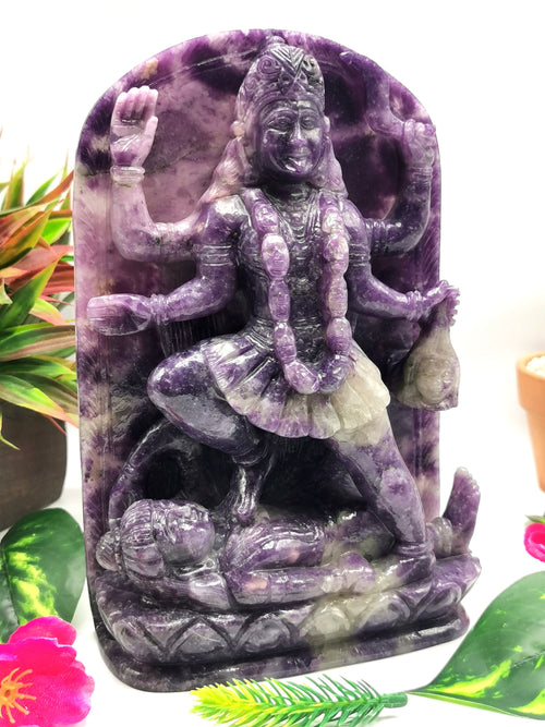Mata Kaali statue/carving in lepidolite - Goddess Kali idol/murti in gemstones and crystals - 8 inches and 1.69 kgs (3.72 lb)