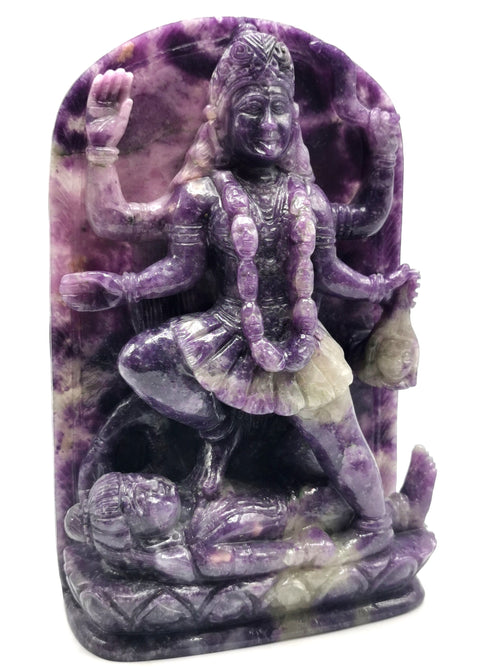 Mata Kaali statue/carving in lepidolite - Goddess Kali idol/murti in gemstones and crystals - 8 inches and 1.69 kgs (3.72 lb)