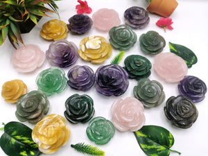 Beautiful gemstone hand carved rose flower carvings in multiple stones -crystal/gemstone carvings - lot of 23 pieces weight 3.7 kg (8.15 lb)