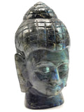 Labradorite Buddha Head - handmade carving of serene and meditating Lord Buddha - crystal/reiki/chakra - 5 inches and 660 gms (1.45 lb)