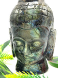 Labradorite Buddha Head - handmade carving of serene and meditating Lord Buddha - crystal/reiki/chakra - 5 inches and 660 gms (1.45 lb)