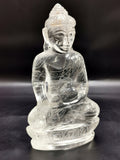 Clear Quartz/Clear Crystal Buddha - handmade carving of serene and meditating Lord Buddha - crystal/reiki/healing - 6 inches and 490 gms
