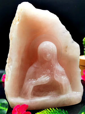 Mother Mary beautiful carving in natural rose quartz stone | hand carved in gemstones | crystal/reiki - 8 inches and 3.25 kgs (7.15 lb)