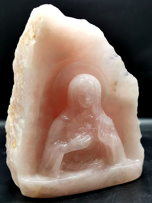 Mother Mary beautiful carving in natural rose quartz stone | hand carved in gemstones | crystal/reiki - 8 inches and 3.25 kgs (7.15 lb)