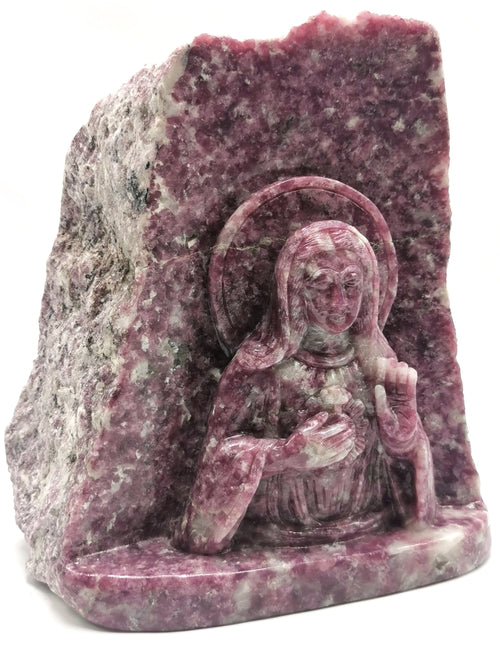 Mother Mary beautiful carving in natural lepidolite stone | hand carved in gemstones | crystal/reiki - 8 inches and 3.19 kgs (7.02 lb)