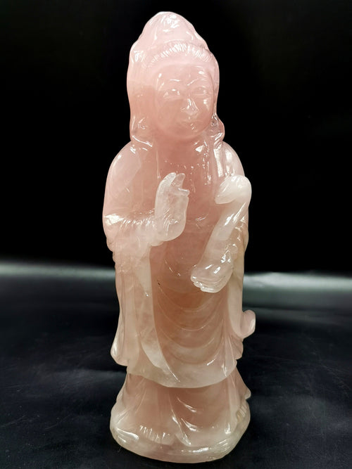 Rose Quartz Guanyin - handmade carving of Kwan Yin in standing posture - crystal/reiki/healing - 8 inches and 0.99 kg (2.18 lb)
